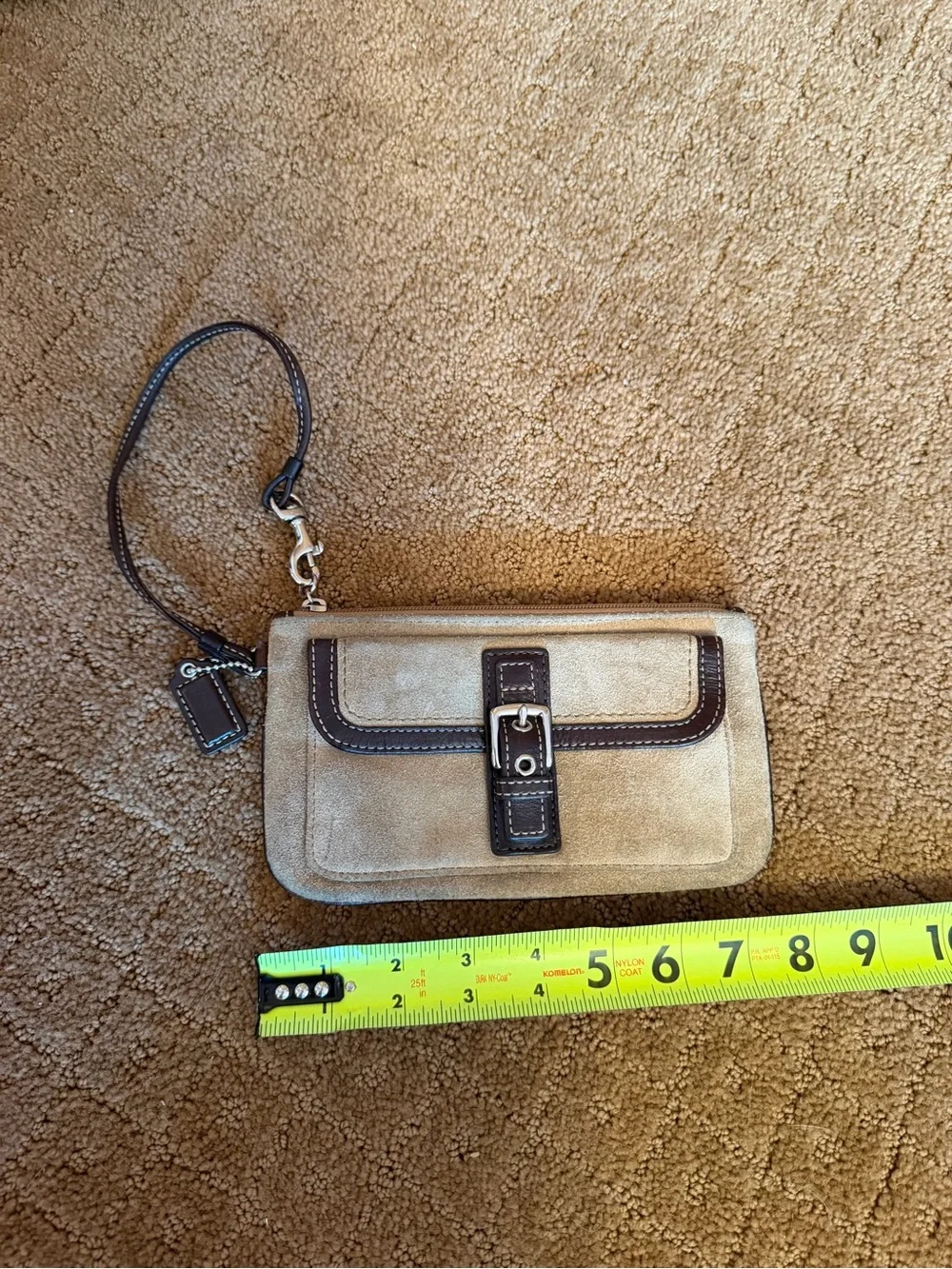 Coach Tan Suede With Black Trim Lock Wristlet Y2K READ*